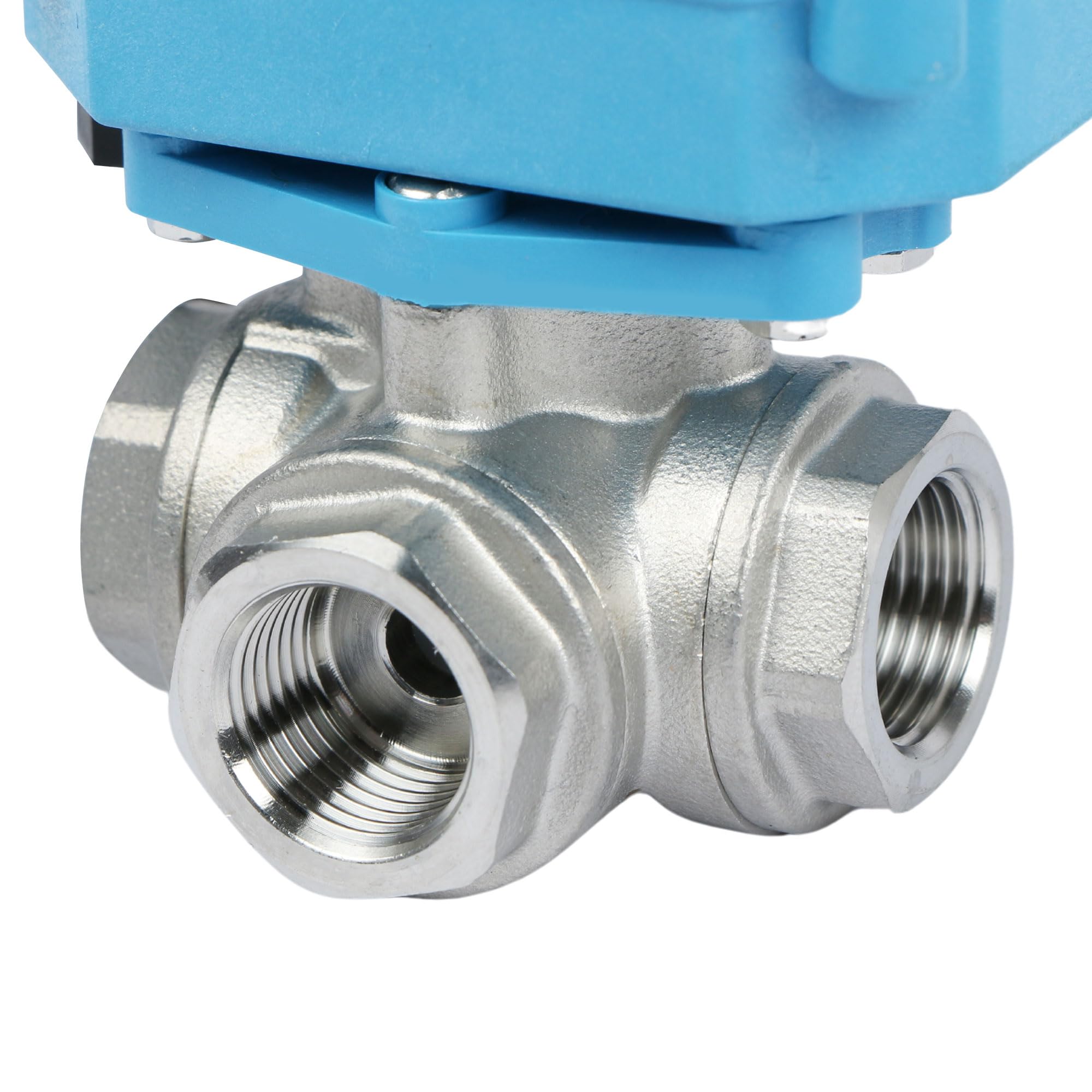U.S. Solid Valvola 3 vie motorizzata 3/8" in acciaio inox – AC 110–230 V, Tipo L, funzione manuale, porto standard, per acqua