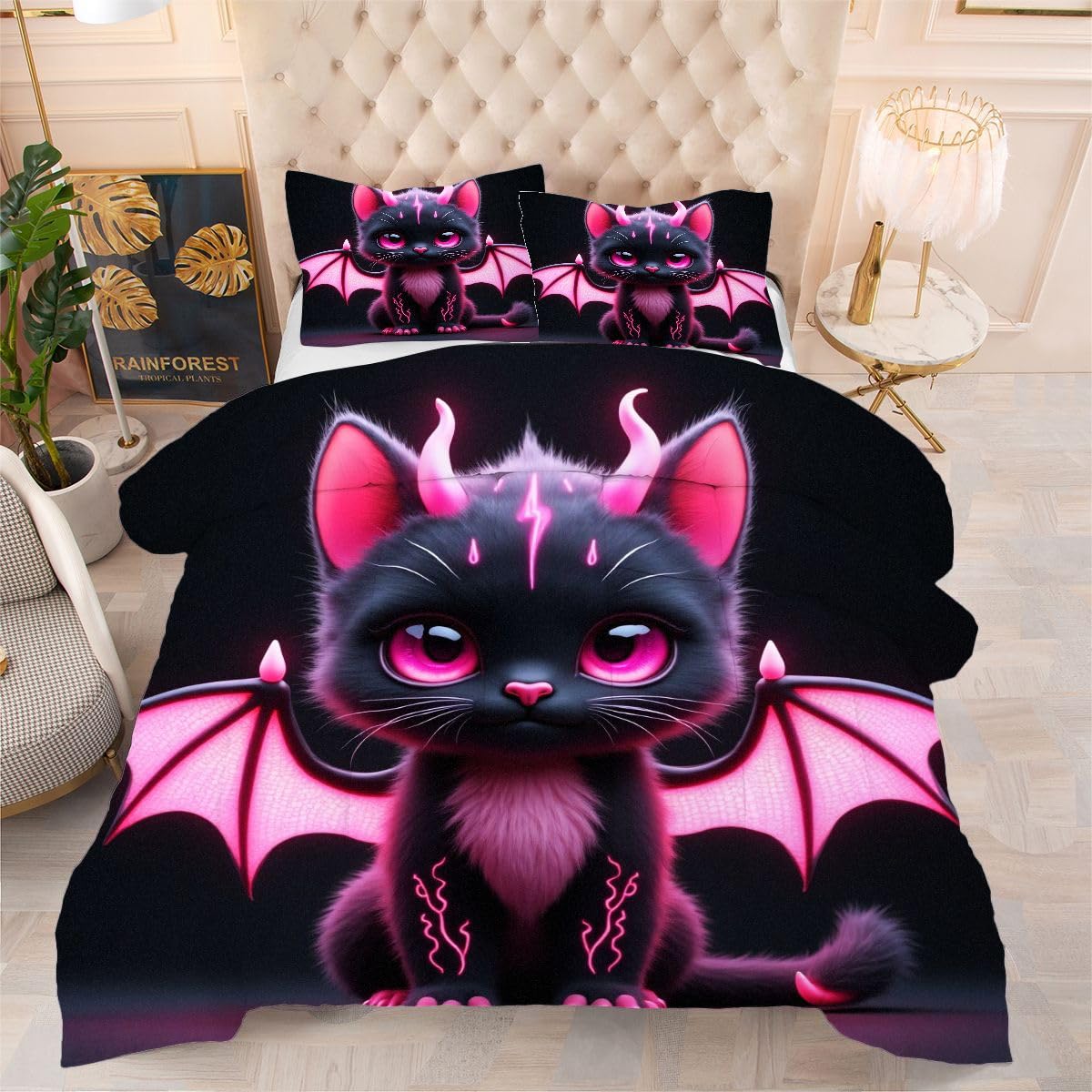 Couette 240 x 260 cm Monstre Rose microfibre lavable parure lit 2 personnes