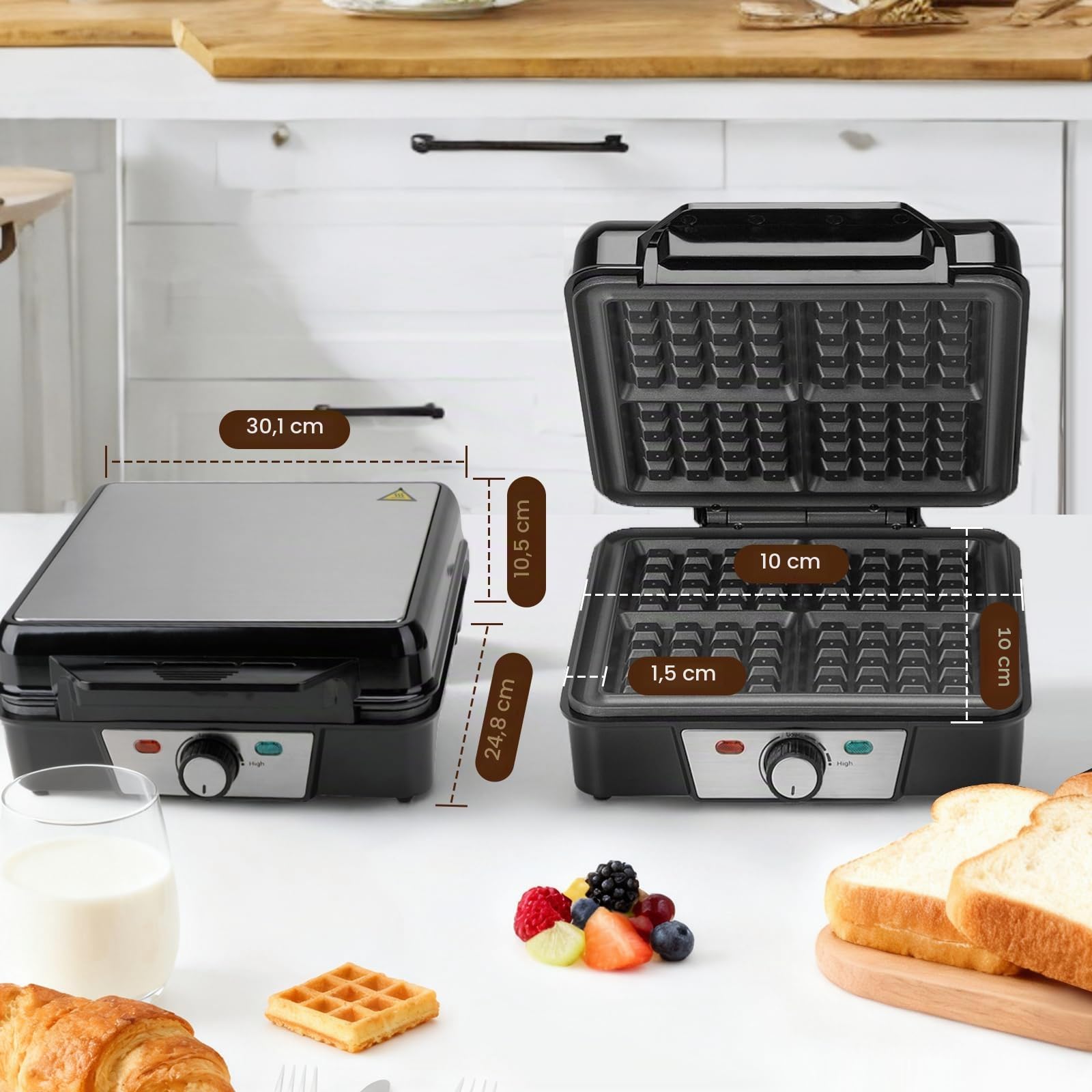 Romon Gofrera, Mini Gofrera para Gofres Eléctricas Waffle Maker pequeños con Revestimiento Antiadherente, 1200 W Waflera Sandwichera Pequeña para Cumpleaños, Fiestas Familiares, Pascua o Navidad