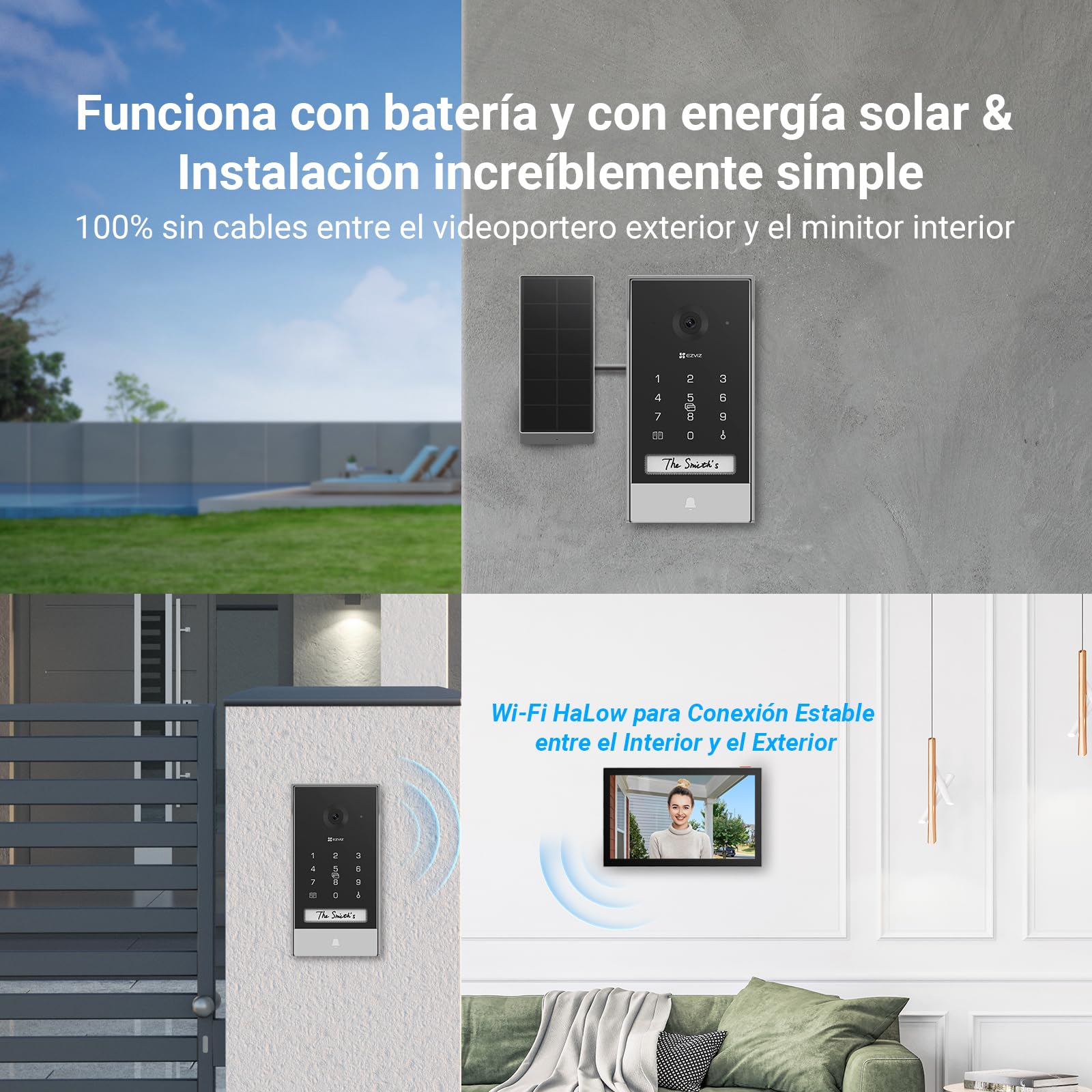 EZVIZ EP7 Videoportero Solar sin Cables 2K Sistema Inalámbrico de Intercomunicación, 7'' Pantalla Táctil a Color, Timbre Video Mirilla con Energía Solar, Audio Bidireccional, WiFi 2.4/5 GHz