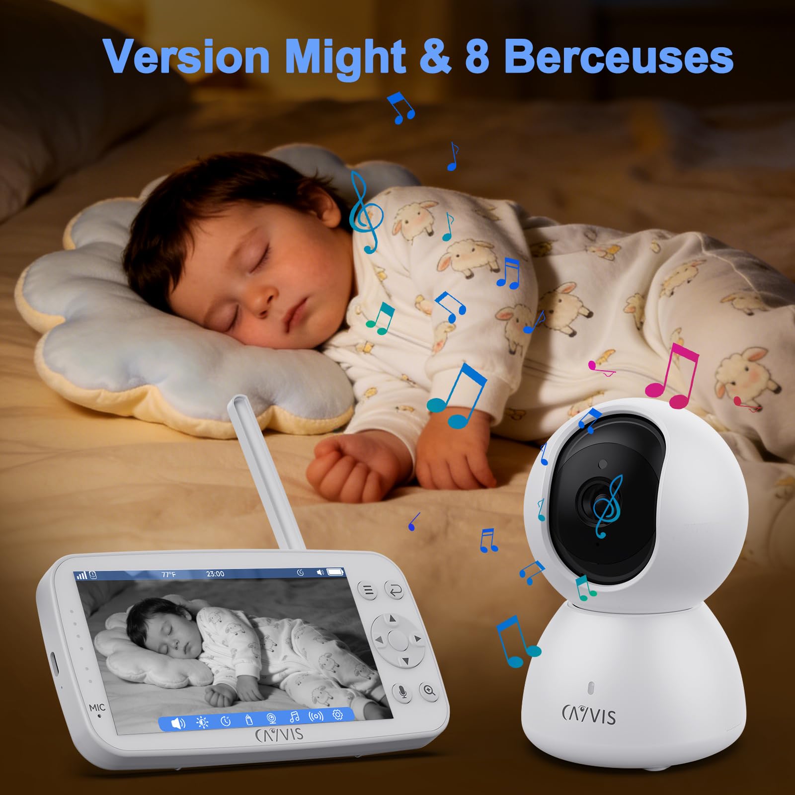 Babyphone Camera 1080P+ Moniteur vidéo 5" LCD-IPS, Baby Caméra Vidéo et Audio APP,PTZ 355°, Enregistrement, Surveillance Mouvements, Berceuses,Baby Phone Monitor, Caméra Bebe