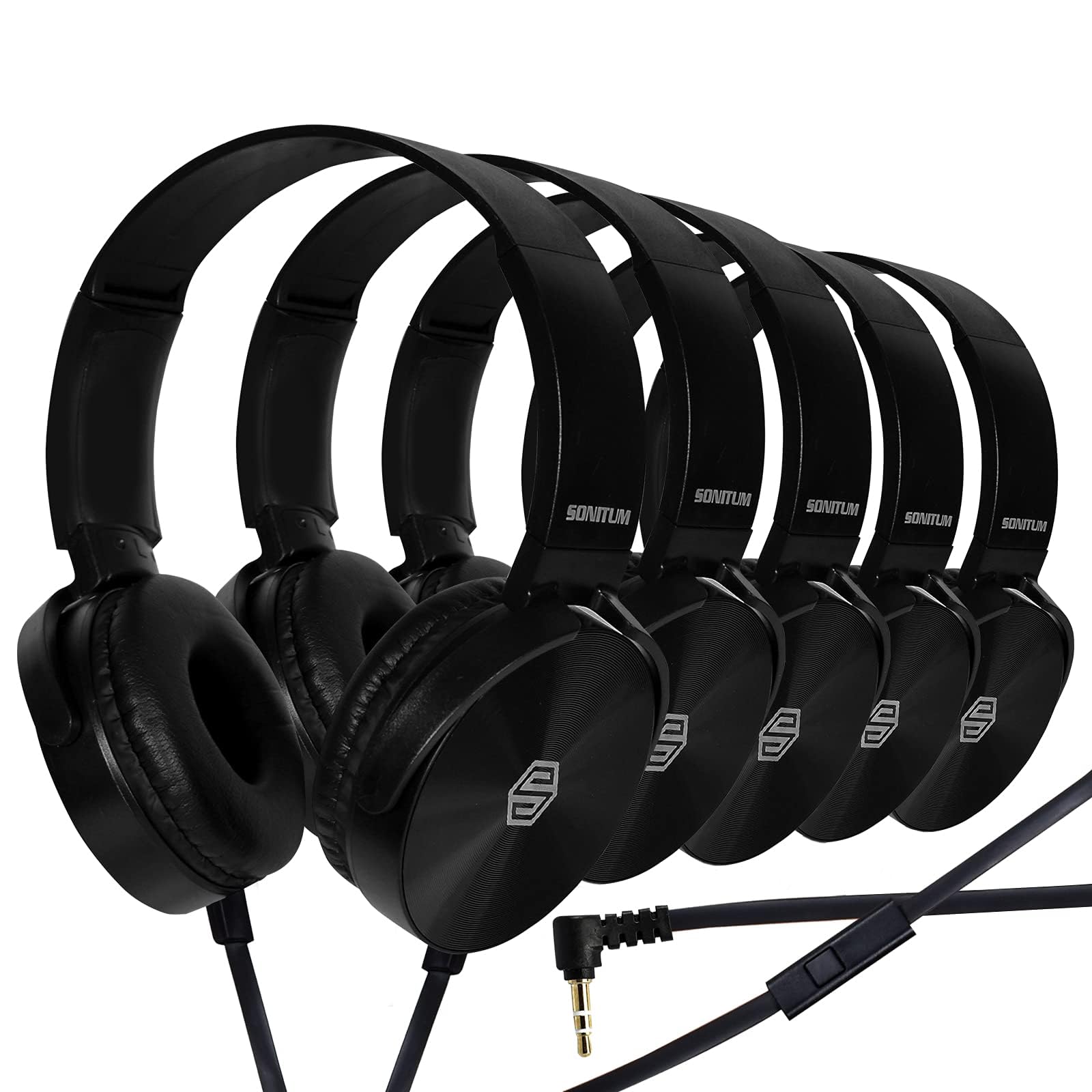 Classroom Headphones-Bulk 25-Pack, with Microphone Student On Ear Comfy Swivel Earphones for Library, School, Airplane, Kids-for Online Learning and Travel, HQ Stereo Sound 3.5mm Jack (Black Set)