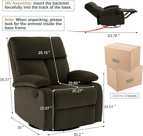 Miniatura 10 de hzlagm Silla reclinable giratoria, mecedora pequeña para espacios pequeños, silla reclinable mecedora para sala de estar, dormitorio, guardería,