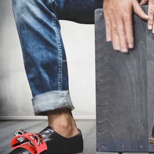 Miniatura 37 de EASTROCK Pandereta de percusión de pie, instrumento musical de percusión de pie con cascabeles de acero dorado para tocar guitarra de tambor, negro