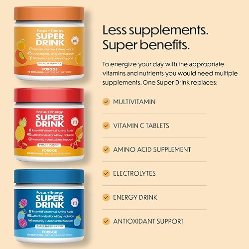 Miniatura 4 de Forgge Healthy Energy Drink Mix - Mezcla de bebida energética limpia con cafeína + B12, B6, vitaminas C y D - Polvo de bebida energética sin azúcar
