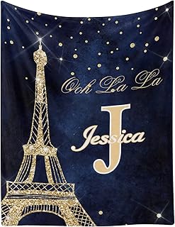 XOZOTY Print Eiffel Tower Personalized Baby Blanket Swaddling with Name Nursery Fleece Throw Blankets for Newborns Birthday Shower Gift 30 X 40 Inch