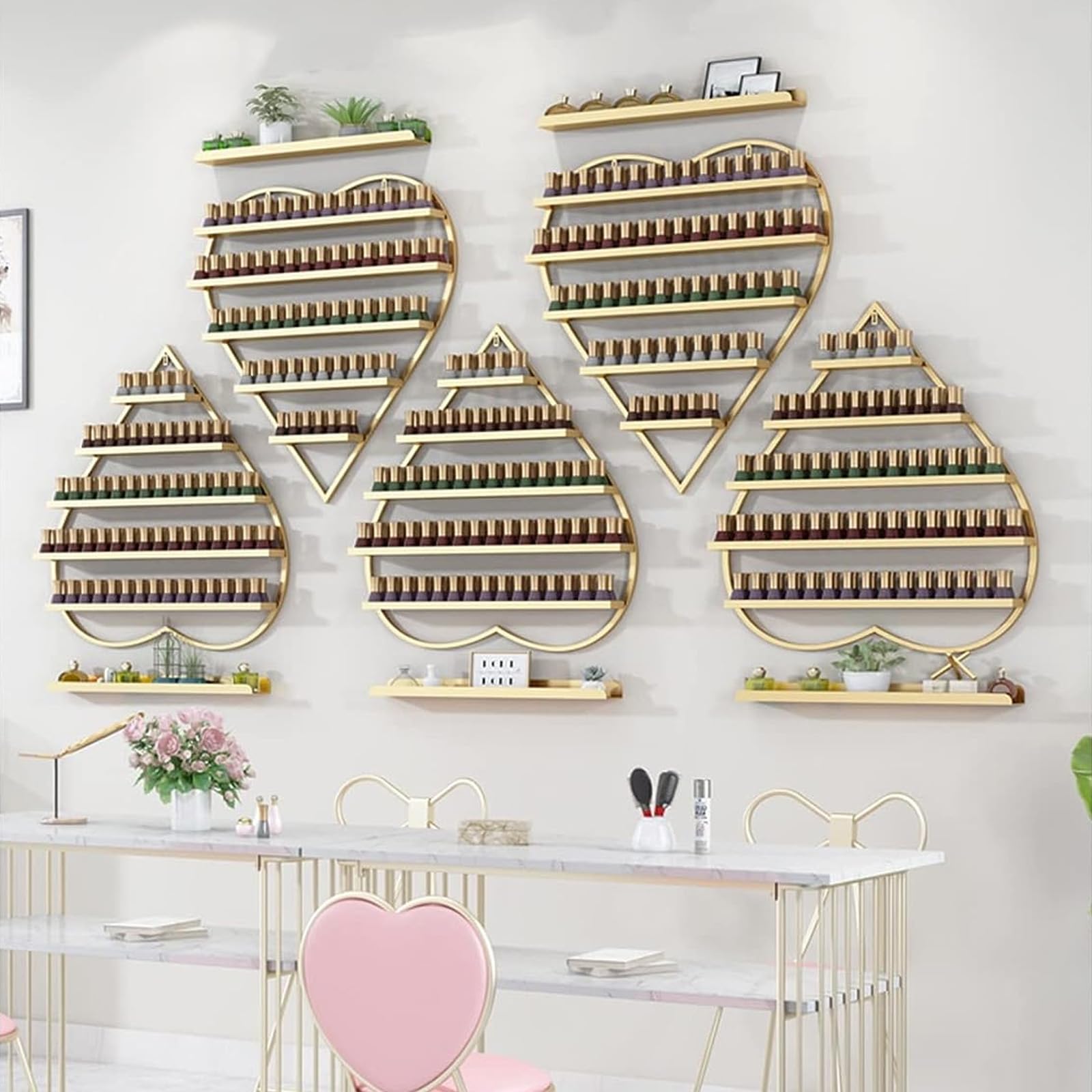 d'oro,6 Sets, Scaffale da Parete per Smalto Scaffali Espositore Supporto per Organizer per Smalti Ripiani Cremagliera in Metallo Mensole Galleggiante per Oli Essenziali Bottiglie