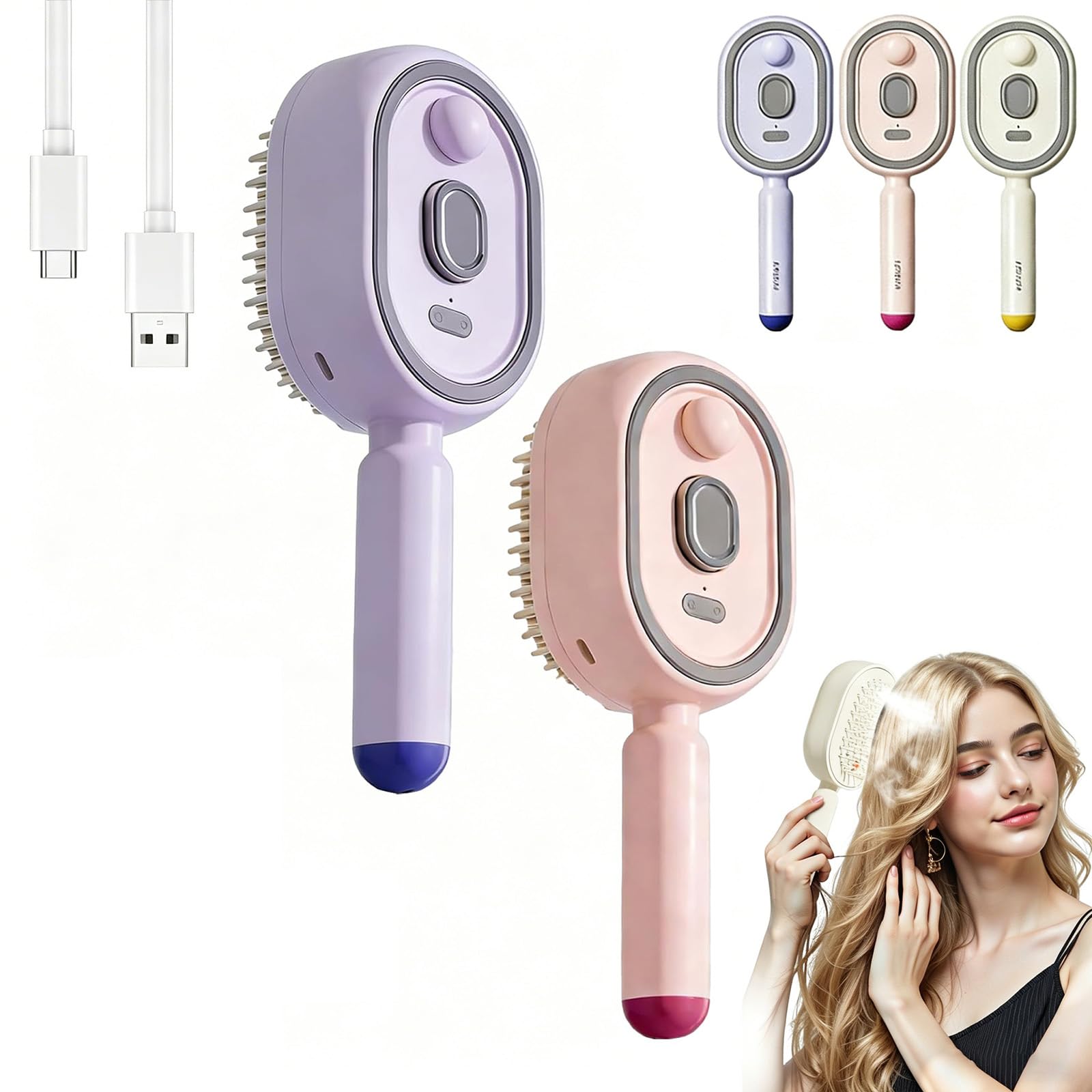 Brosse Lissante pour Cheveux à Vapeur – 5-en-1 Rechargeable sans Fil, Peigne Massage à Coussin d'Air et Spray Électrique, Anti-Frisottis, pour Lissage à Domicile et Voyage (B*C)