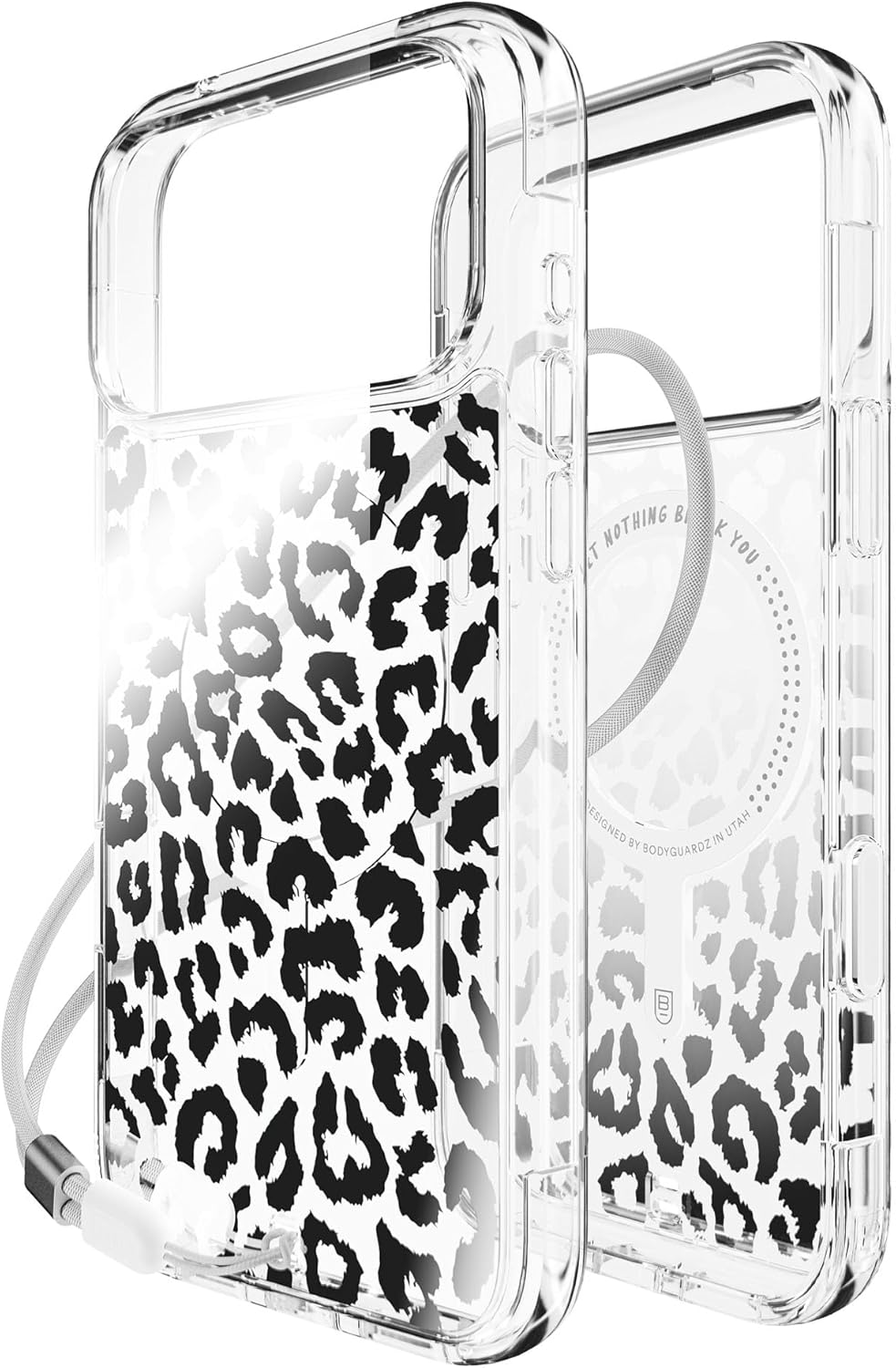 BodyGuardz Accent Compatible with iPhone 17 Pro Max Case - Crystal Clear Shockproof Cover with 18FT Drop Tested - Compatible with MagSafe - Wireless Charging - Raised Bezel (Chrome Leopard)