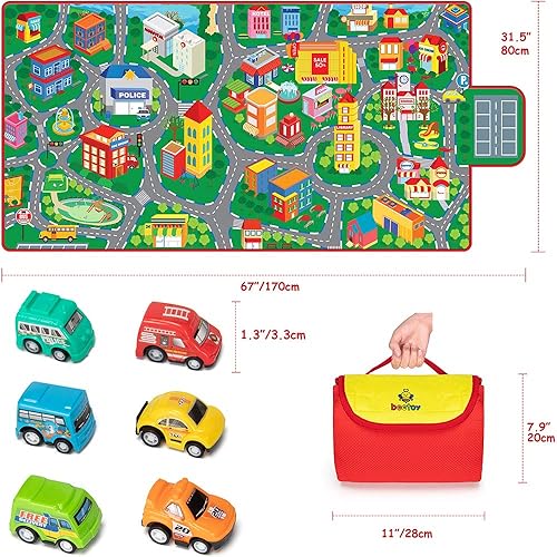 Miniatura 2 de beetoy Tapete de juego para coche tapete de coche para niños con 6 coches de juguete tapete grande para juegos de coche para niños vida urbana