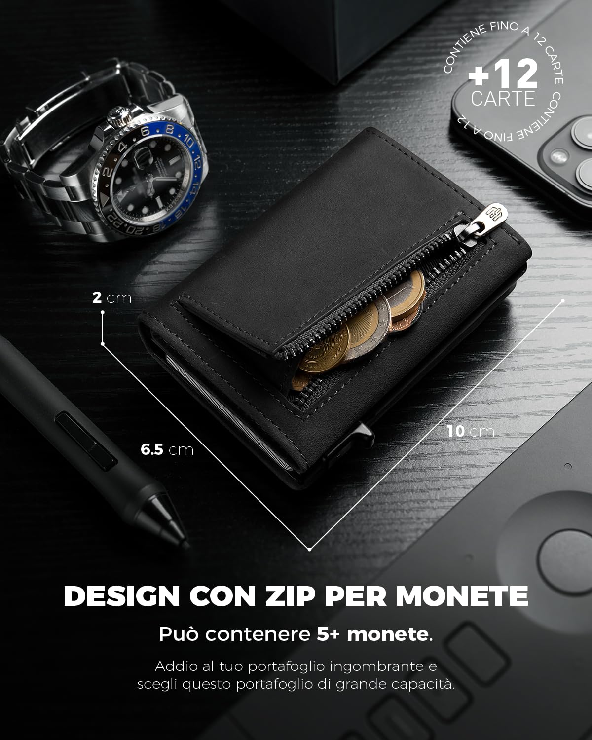 DODENSHA MagSnap moero portafoglio I portafoglio uomo piccolo I porta carte di credito uomo 10+ Karten I portatessere uomo tascabile I Protezione RFID I Braun I 12.5x10x3.5 centimeters