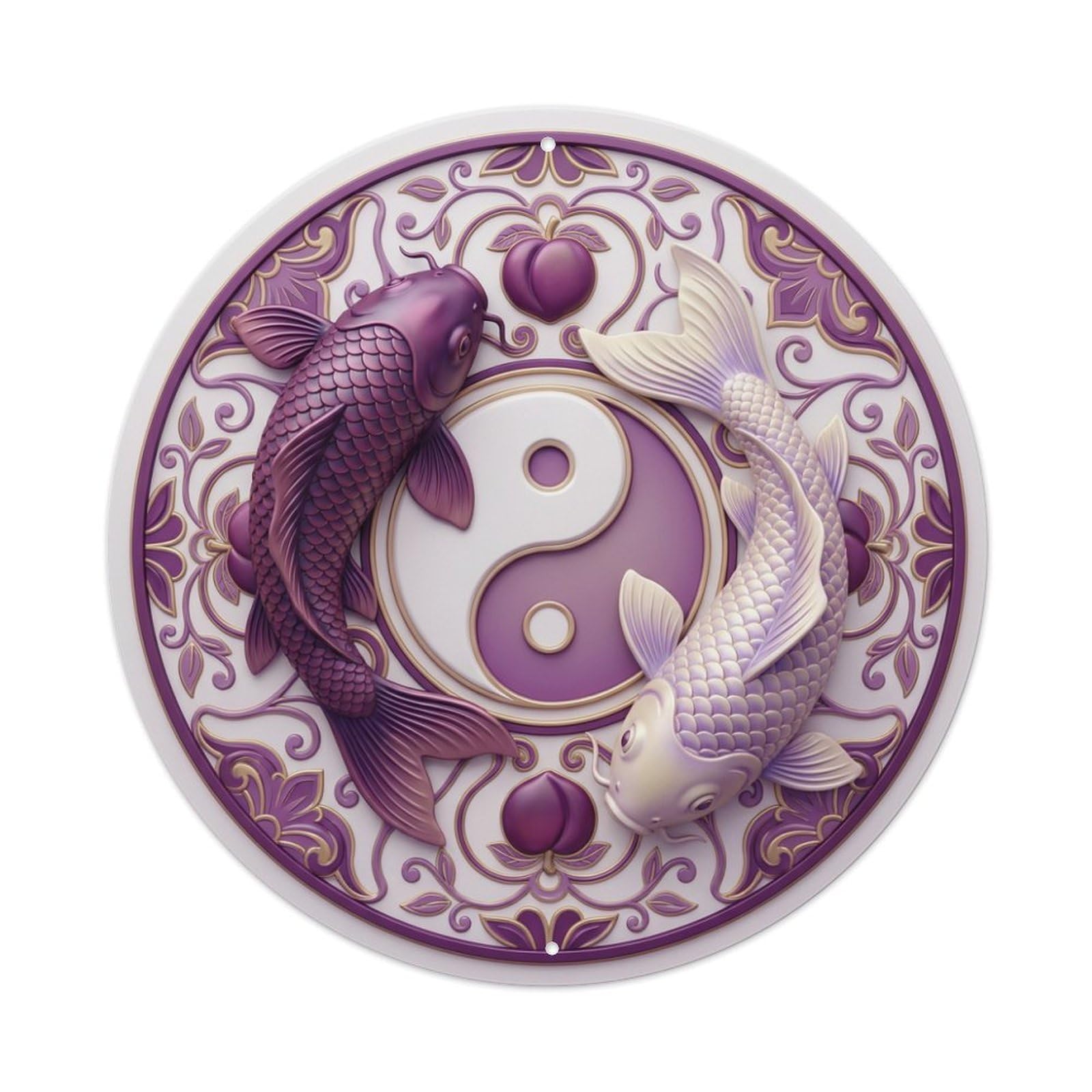 Metal Tin Sign Tai Chi Koi Fish Plum Purple Yin Yang