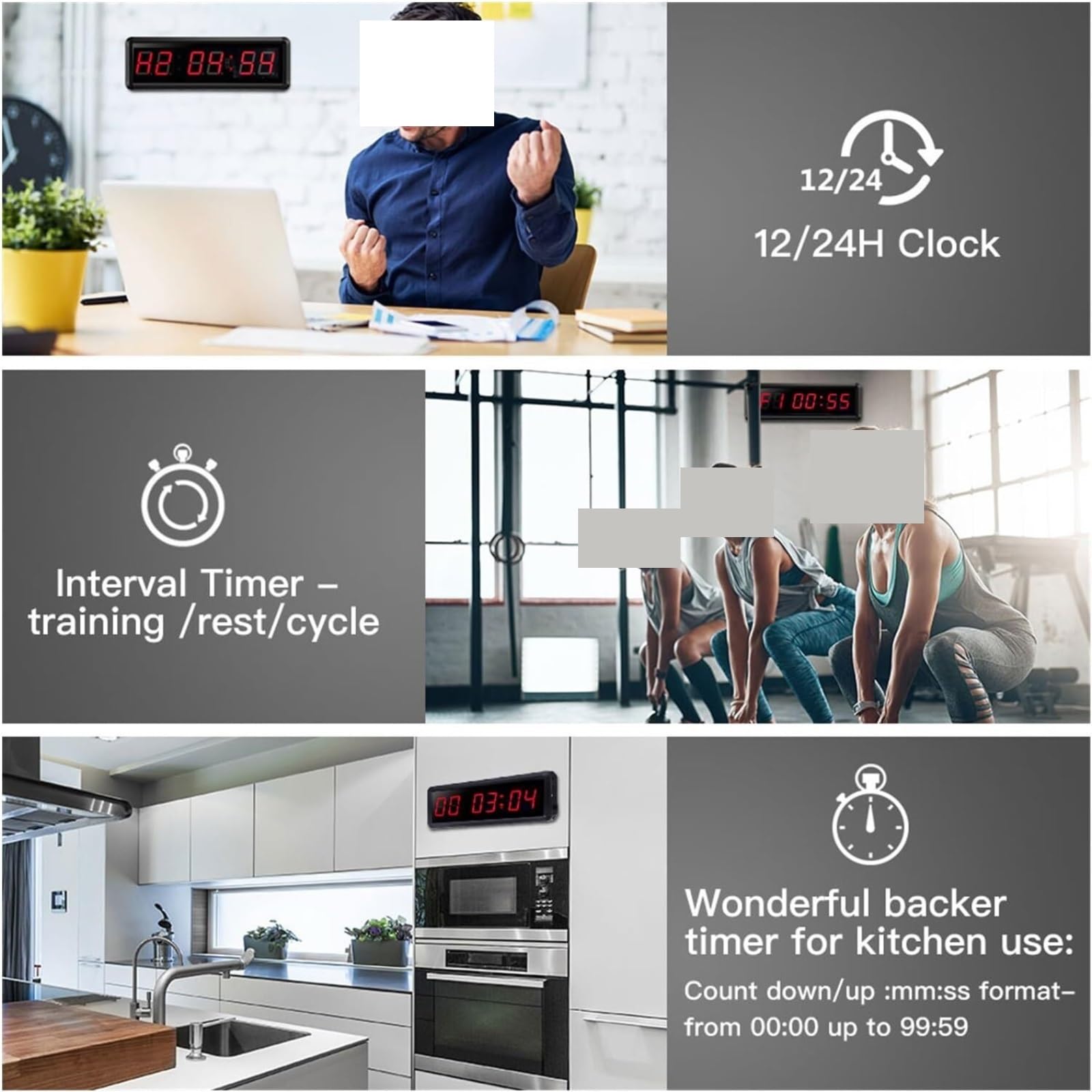 Temporizzatore sportivo, Sport Timer Da 1,5 Pollici Telecomando Programmabile LED Intervallo Garage Allenamento Palestra per la Formazione