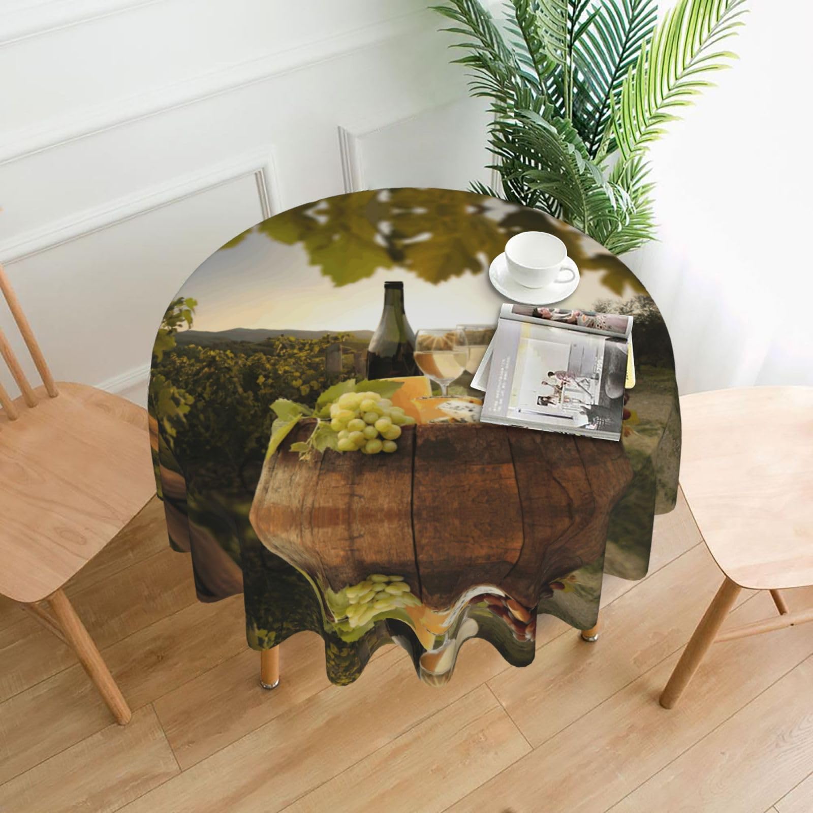 Zcmkjlg Red Wine Print Quick Ship Round Tablecloth 60in Polyester Washable Cover for Dining Room