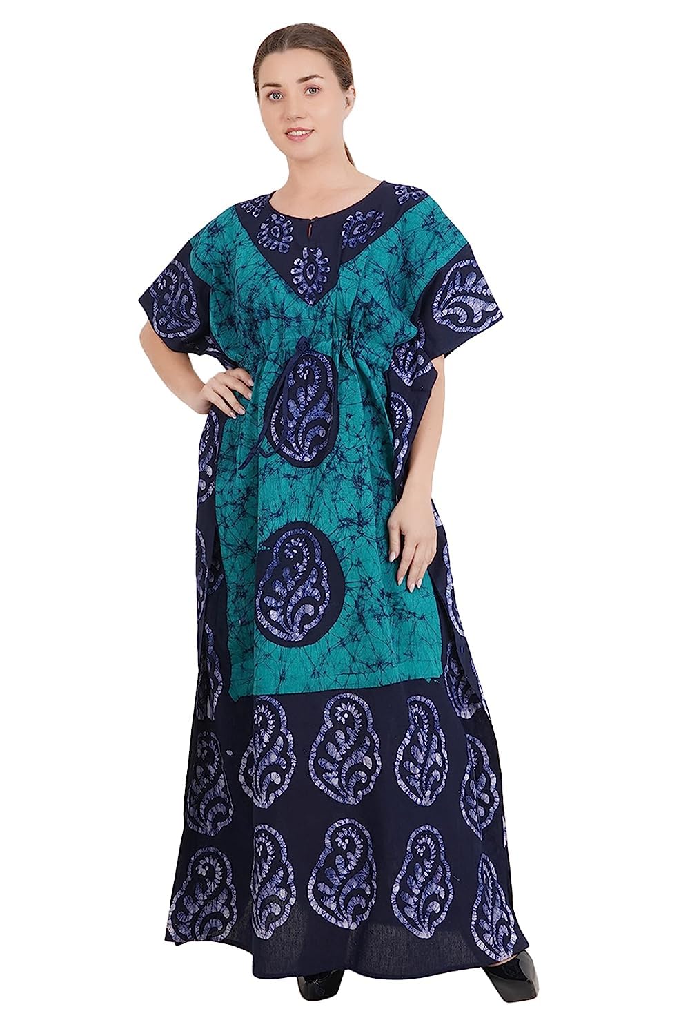 volcraft Women's 100% Pure Cotton Batik Kaftan | Free Size Caftan | Nighty Floral Batik Print Kaftan Maxi Dress Dori at Waist-picture-25
