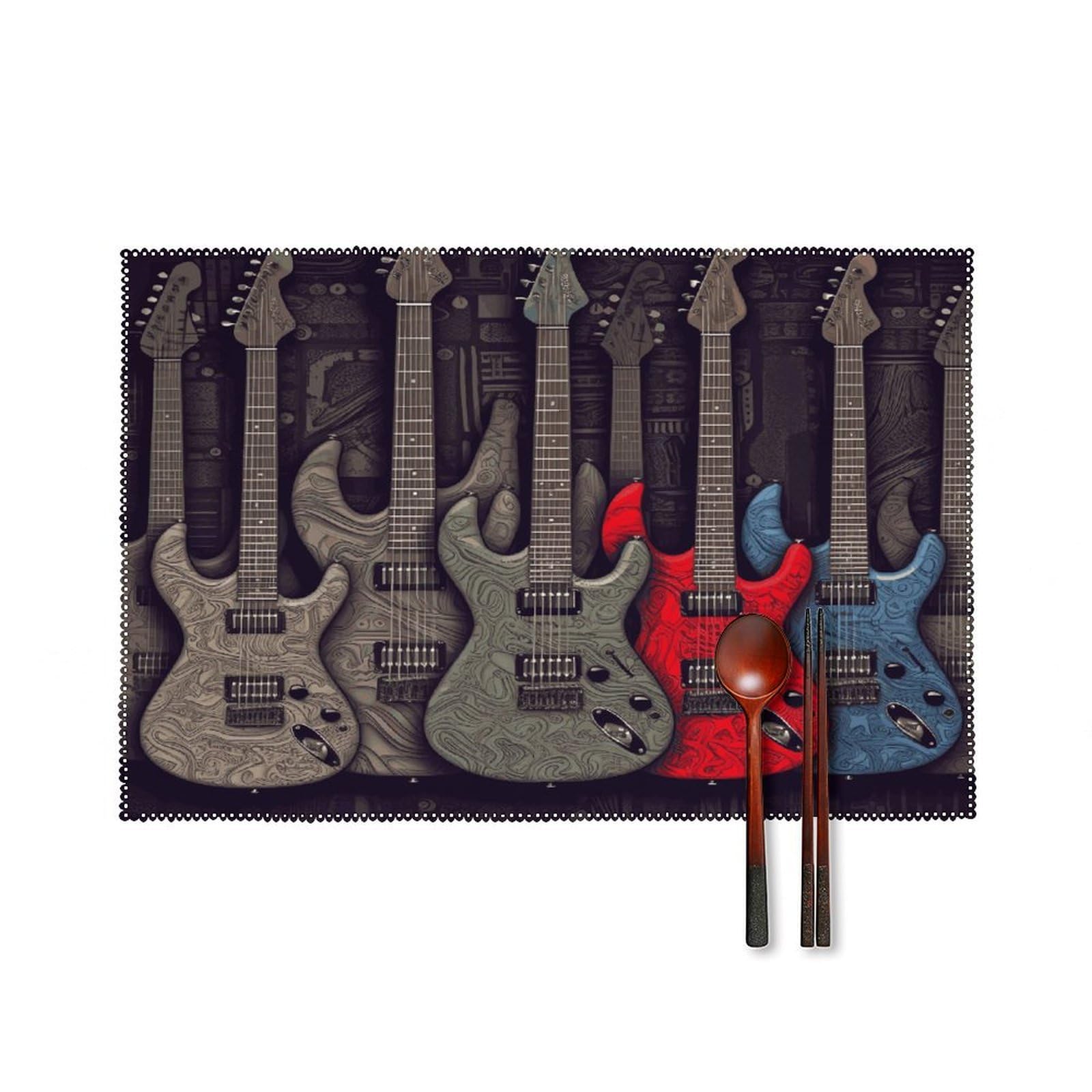 Btcowzrv Style Guitar Pattern Canvas Placemats Set Of 6, Wipeable Washable Place Mats For Indoor & Outdoor, Table Mat Decor For Kitchen Dining Party