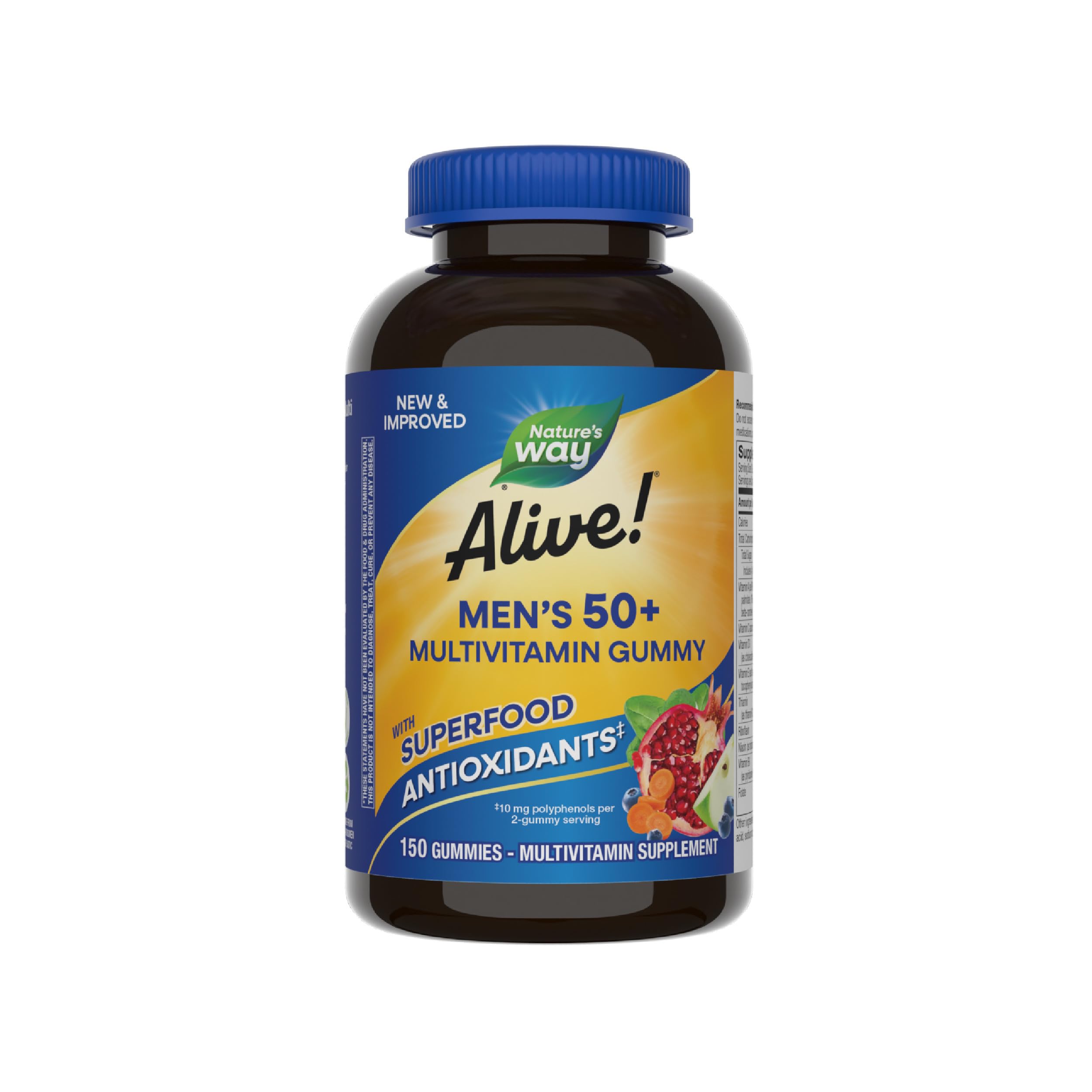 Nature's Way Alive Men’s 50+ Daily Gummy Multivitamins, Supports Healthy Brain, Eyes, Heart*, B-Vitamins, Gluten-Free, Fruit Flavored, 150 Gummies (Packaging May Vary)