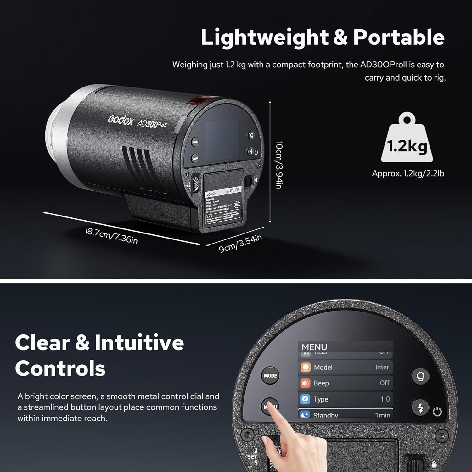 Godox AD300 PRO II Outdoor Flash Strobe Light - Upgraded Heads (AD-S2 & Bare Bulb), 200Ws Bi-Color Model Lamp, 2.4G TTL & HSS,One-Tap Pairing Compatible with Canon, Nikon, Sony, Fujifilm, Olympus