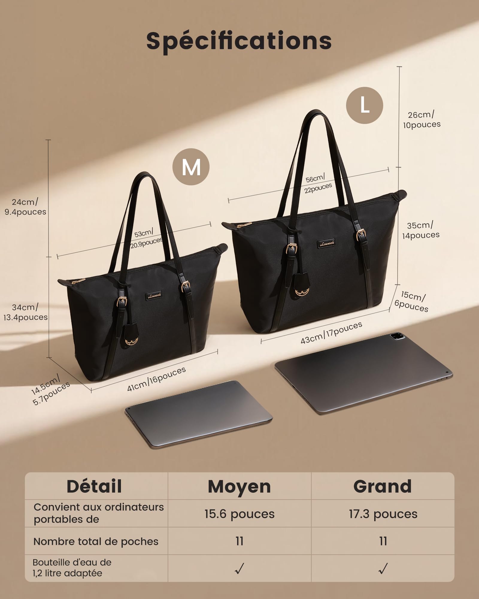 LOVEVOOK Sac a Main Femme Sacs Cabas, Léger Chic Sacs Ordinateur Portable, Grand Tote Bag pour Les Cours Lycee, Imperméable Sacoche Pour Travail étudiant Université Voyages