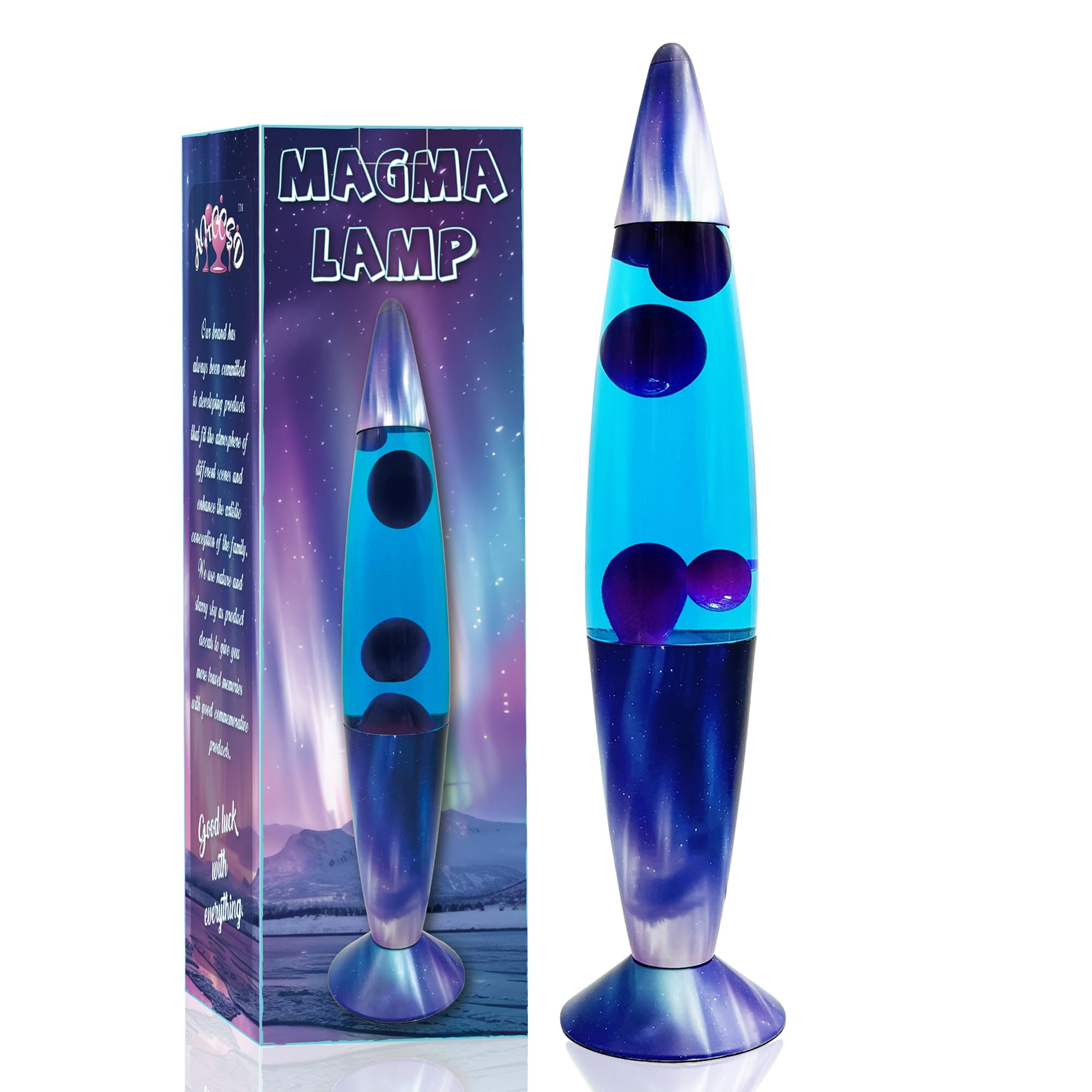 Magma Lamp,16 Inch Blue Aurora Borealis Base Blue Liquid with Purple Wax Motion Liquid Lamp Relaxing Gorgeous Light for Adults Kids Women Girls Christmas Great Gift