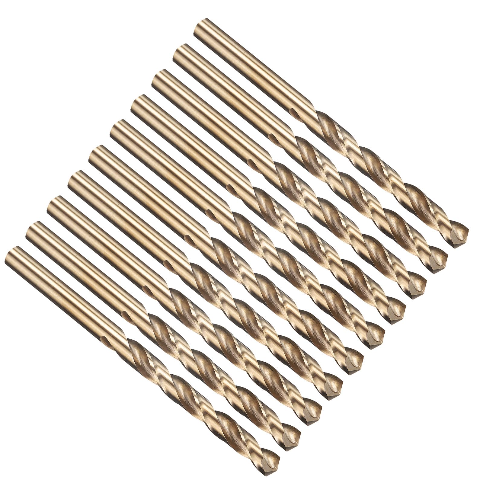 PATIKIL 6.2mm Drill Bit, M35 Cobalt 5% High-Speed Steel Jobber Straight Shank 135° Gold Finish for Stainless Steel Hard Metal - 10 Pack