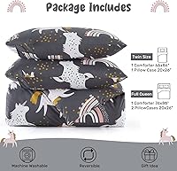 Vista 6 de HollyHOME Juego de edredón de 2 piezas tamaño individual para adolescentes y niñas, juego de ropa de cama de unicornio rosa y arcoíris, 66 x 86