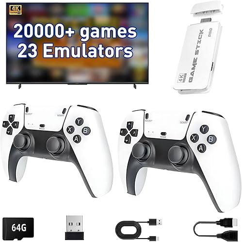 Upgrade Wireless Retro Game Console,Retro Gaming Stick with 20000+ Games,Video Games with Dual 2.4G Wireless Controllers,Plug and Play Video Game