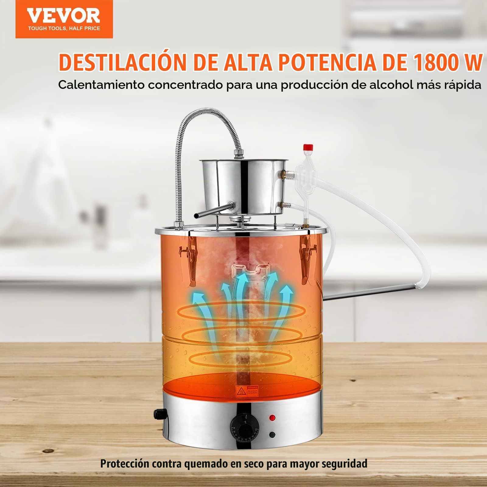 VEVOR Destilador de Alcohol de Agua 30 L Alambique de alcohol 1800 W Destilador de Acero Inoxidable con Bomba de Agua 6,8-8 W Juego Completo para Vinos de Frutas, Whisky, Brandy, Champán, Vodka