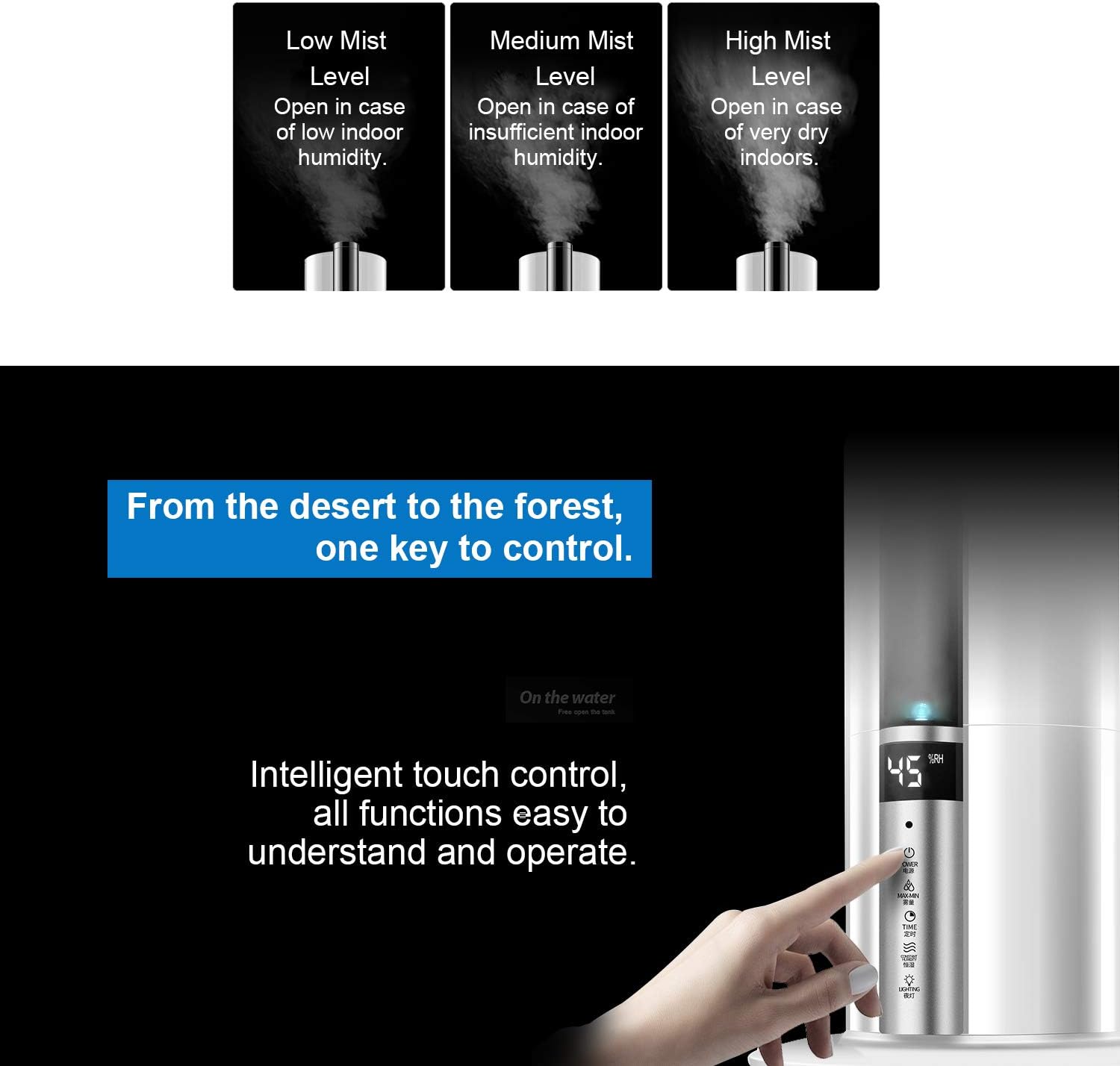 Ultrasonic Humidifier for large room,7.5L Large Capacity,Top-Refill Design multi-scene Application, Floor-standing Type Smart Constant Humidity Air Conditioner Companion, Whisper-quiet,Lasts Up to 24h