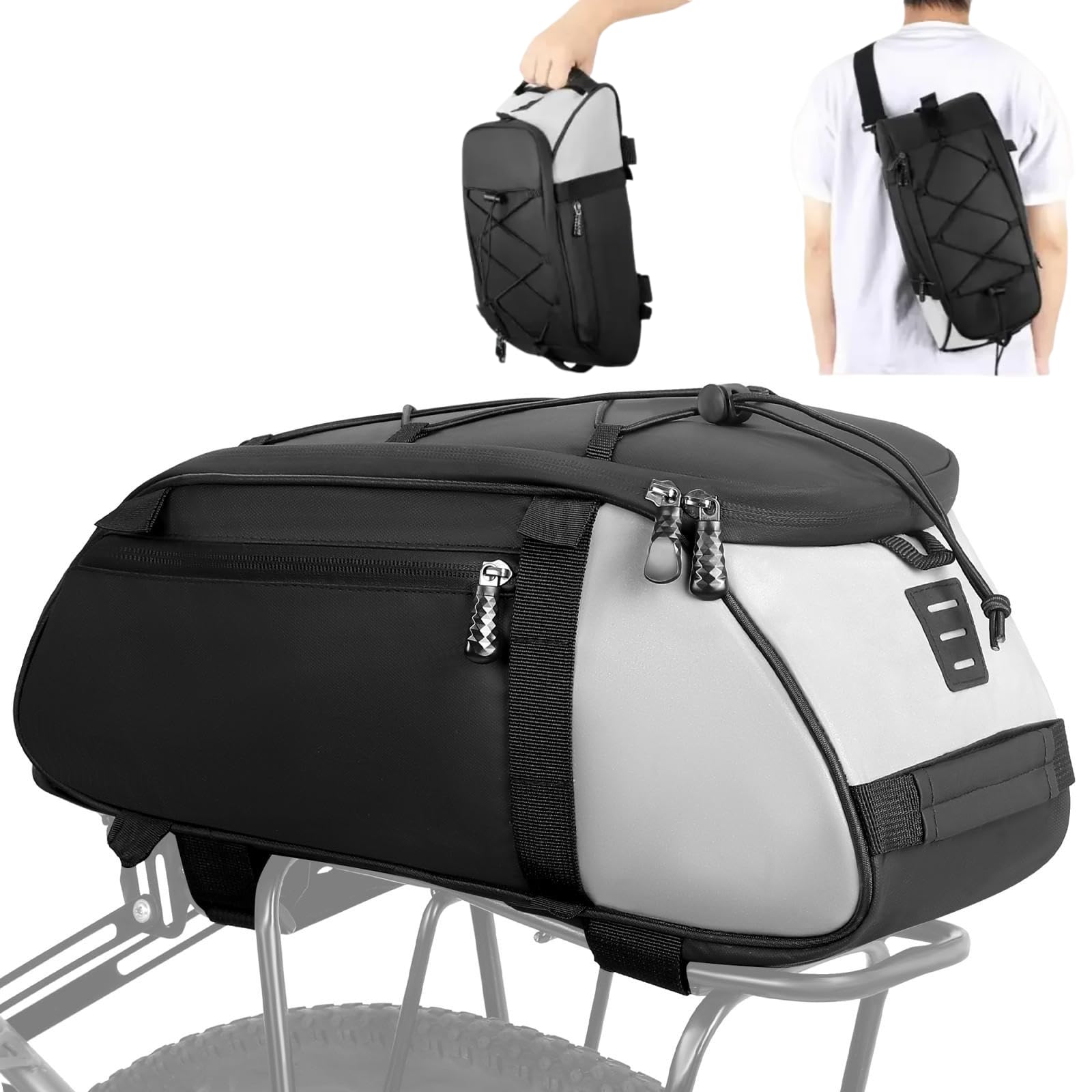WILDKEN Borsa Portapacchi Bici Posteriore, 12L Nero Impermeabile e Riflettente Borse Portapacchi Bici, con Maniglia e Cinghia Regolabile, Borse per Bicicletta Posteriori per MTB, Bici da Strada
