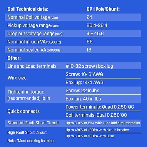Miniatura 8 de Westinghouse Contactor de propósito definido reconocido por UL, un solo polo, 40 amperios, bobina de 24 V, SCCR 100kA  600 V CA, terminales de línea