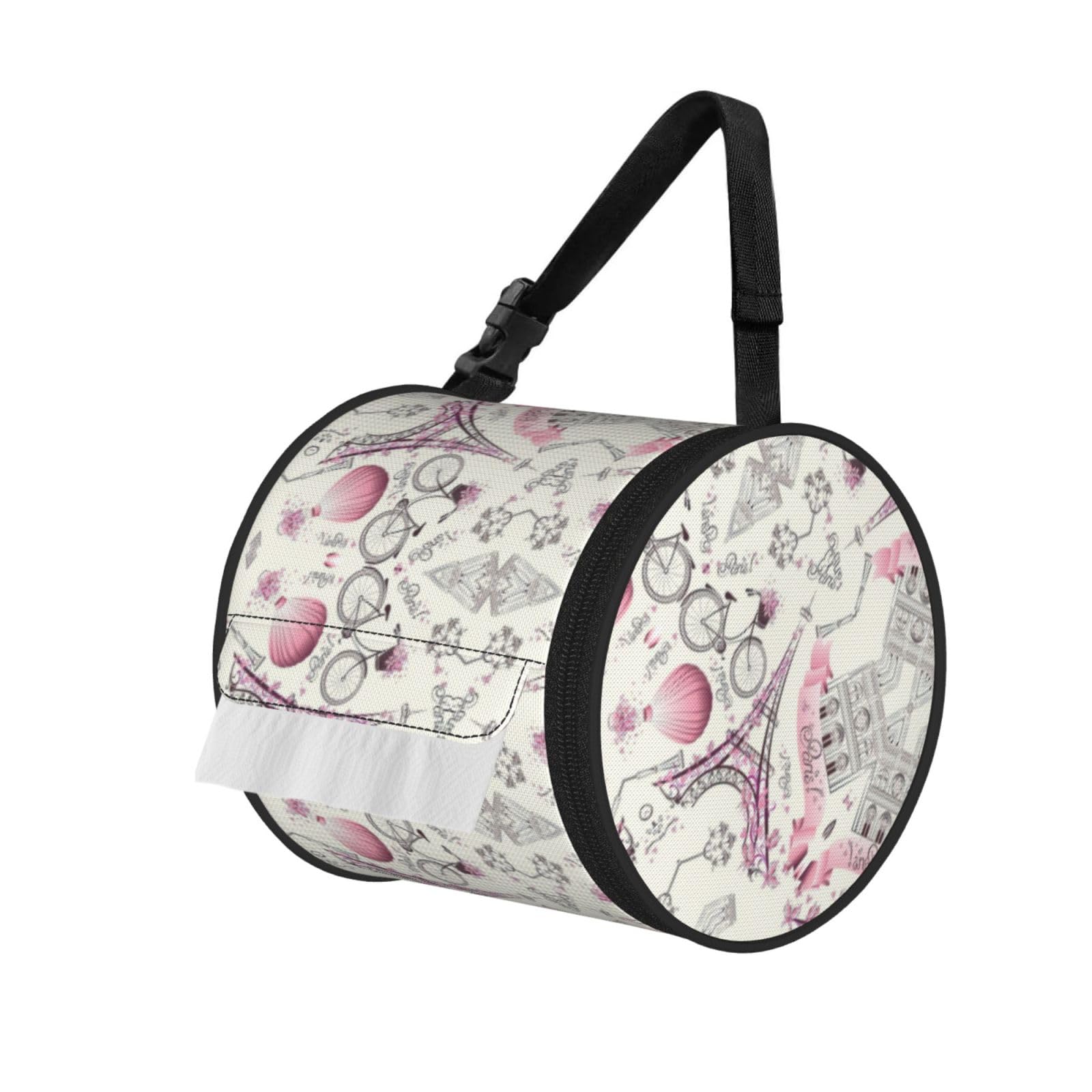 Paris Tower Flower Printed Hanging Tissue Organizer, Smooth Zipper Oxford Cloth Roll Holder for RV Bathroom Desk