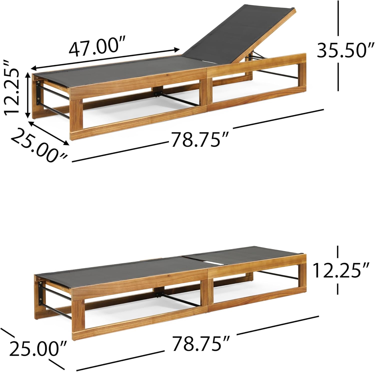 MIA Chaise Lounge Set of 2 – Weather-Resistant Black Resin Wicker with Powder-Coated Steel Frame, 74in L x 26in W x 43in H, for Backyard Patio or Poolside Relaxation