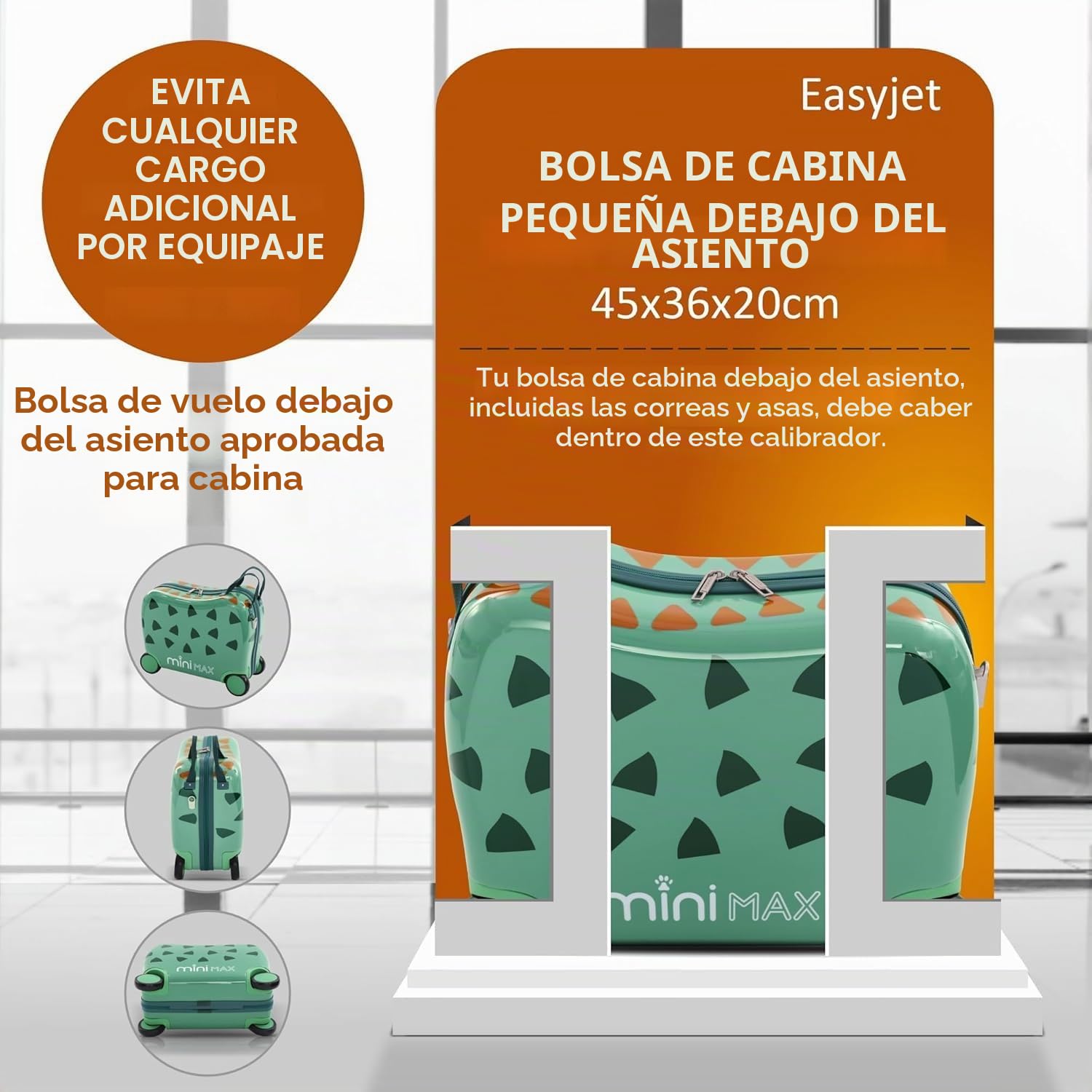 Aerolite MiniMax - Maleta para niños con Ruedas EasyJet de 45 x 36 x 20 cm, tamaño máximo de Equipaje de Mano con Ruedas, 29 L (Dinosaurio)