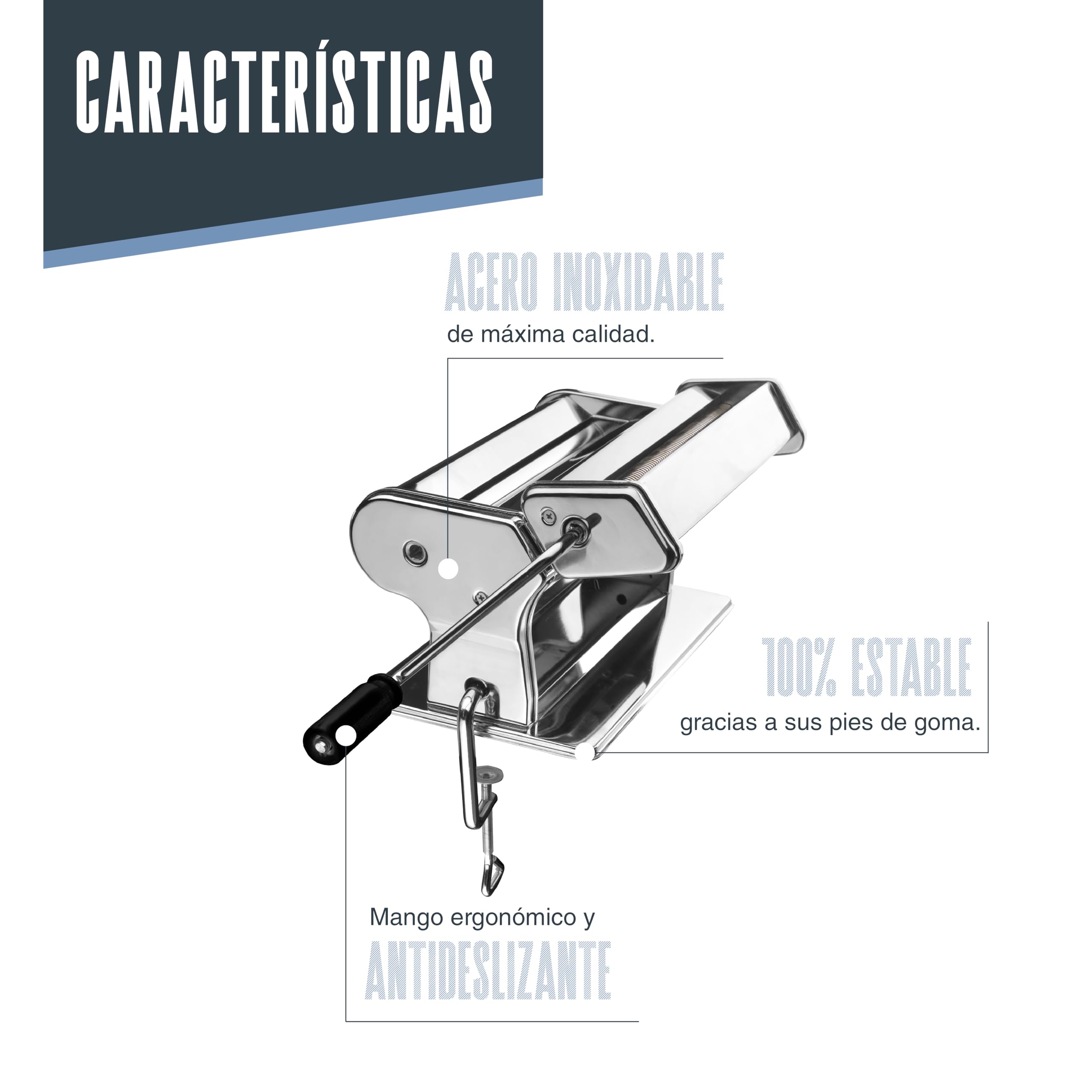 Lacor 60391 - Máquina para hacer pasta fresca manual con manivela | En acero inoxidable, para un uso práctico y profesional en cocina; ideal para cocina profesional y uso diario en casa