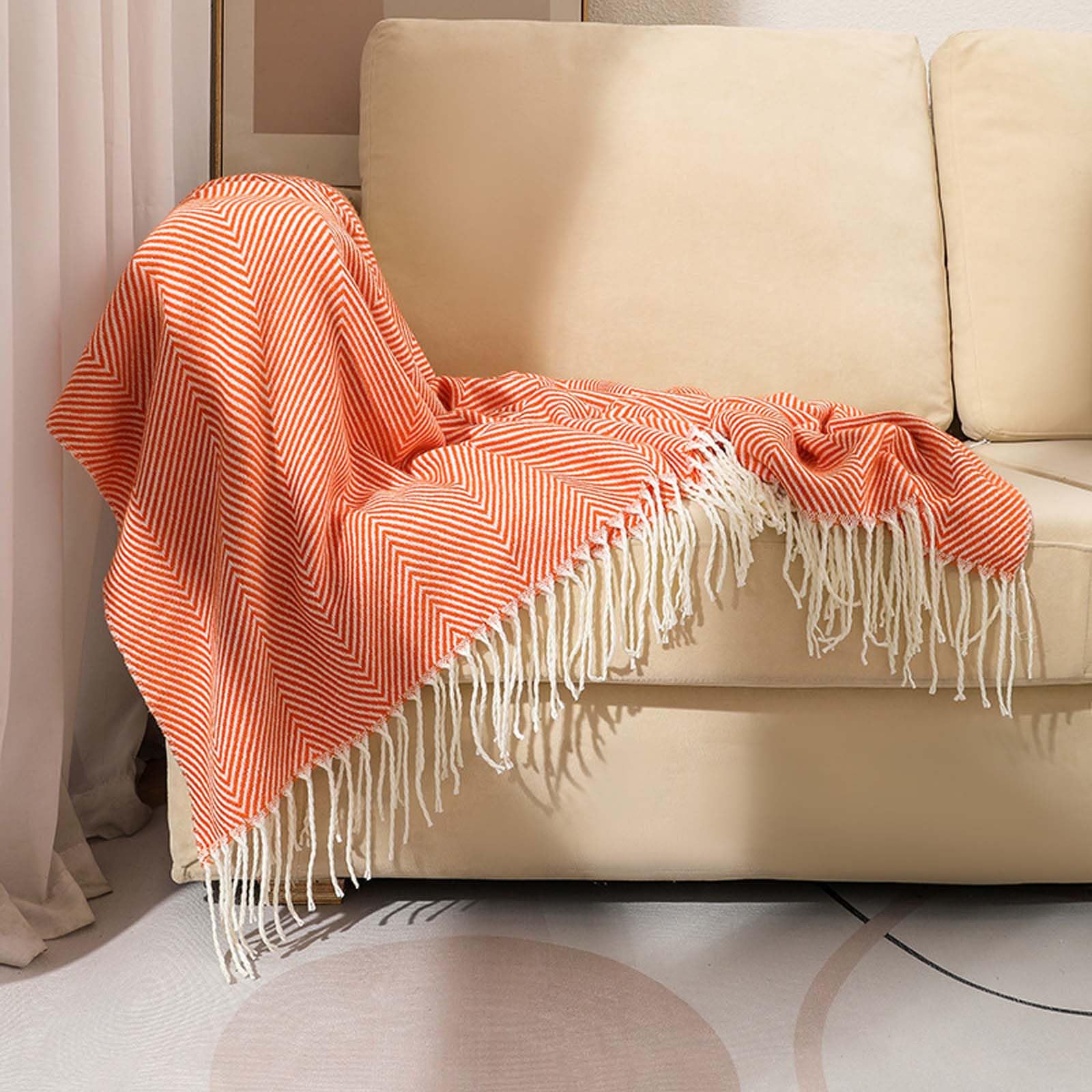 Couverture à franges à chevrons multicolore et housse de canapé tissée 130x220cm