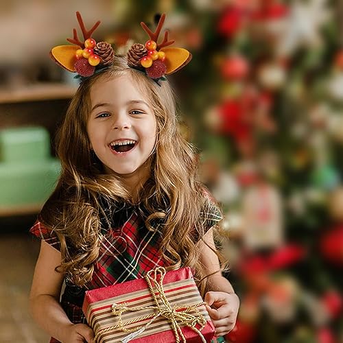 Miniatura 5 de Boobeen Pinza para el pelo de Navidad, 2 pares de cuernos de reno, orejas de accesorio para el cabello, cuernos, tocado, horquilla para fiesta de