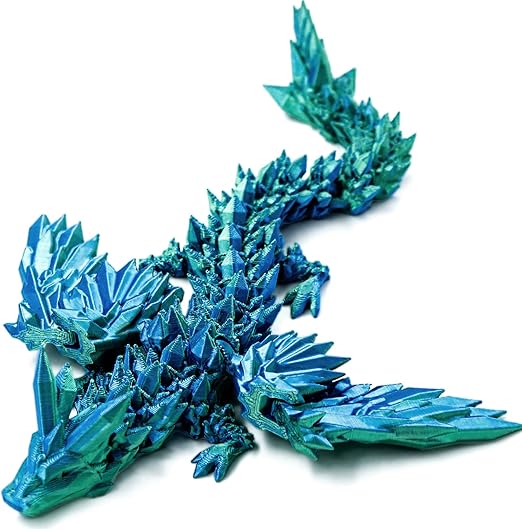3D Printed Articulated Winged Dragon for Home Office Decor - Executive Desk Toy, Blue Green