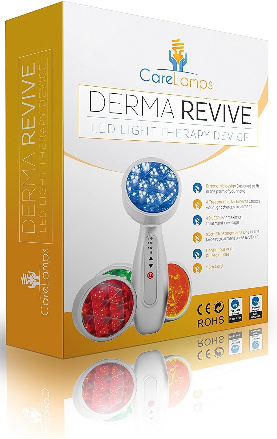 LED Derma Revive - Anti Acne, Anti Aging, Boost Collagen, Remove Wrinkles, Muscle Relaxation, Treat Roscea. Red, Blue, Green, Yellow LED Light Therapy