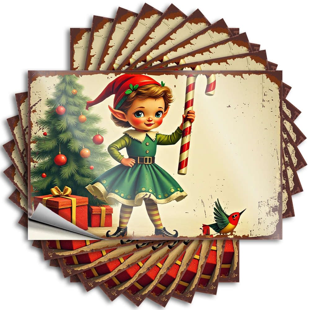 Cozy, Decal Water Elf Holding Candy Cane Near Christmas Tree | Fall Home Gym Decor(6X9CM)