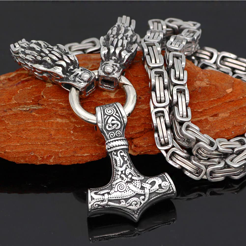 Mannen Thor'S Hammer Ketting, Noorse Mythologie Viking Mjolnir Keltische Knoop Rvs Talisman Hanger Sieraden Met 24 Ketting,Leather silver