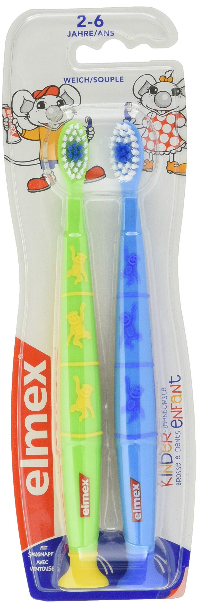 ELMEXKids Toothbrush Soft Twin Pack Toothbrush for Children Aged 2-6 Years Assorted Colours (Colours Not Selectable) Manual Toothbrush