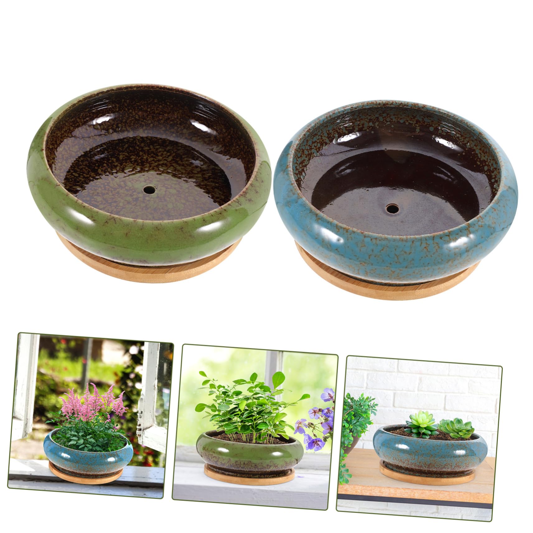Kisangel 4 Ensembles Pot De Pépinière Poubelle Titulaire des Stands Plantes D'intérieur Maison Bonsaï Décor Soutien Planteur Terre Cuite Pot De Jardinière Succulent Artificiel Céramique