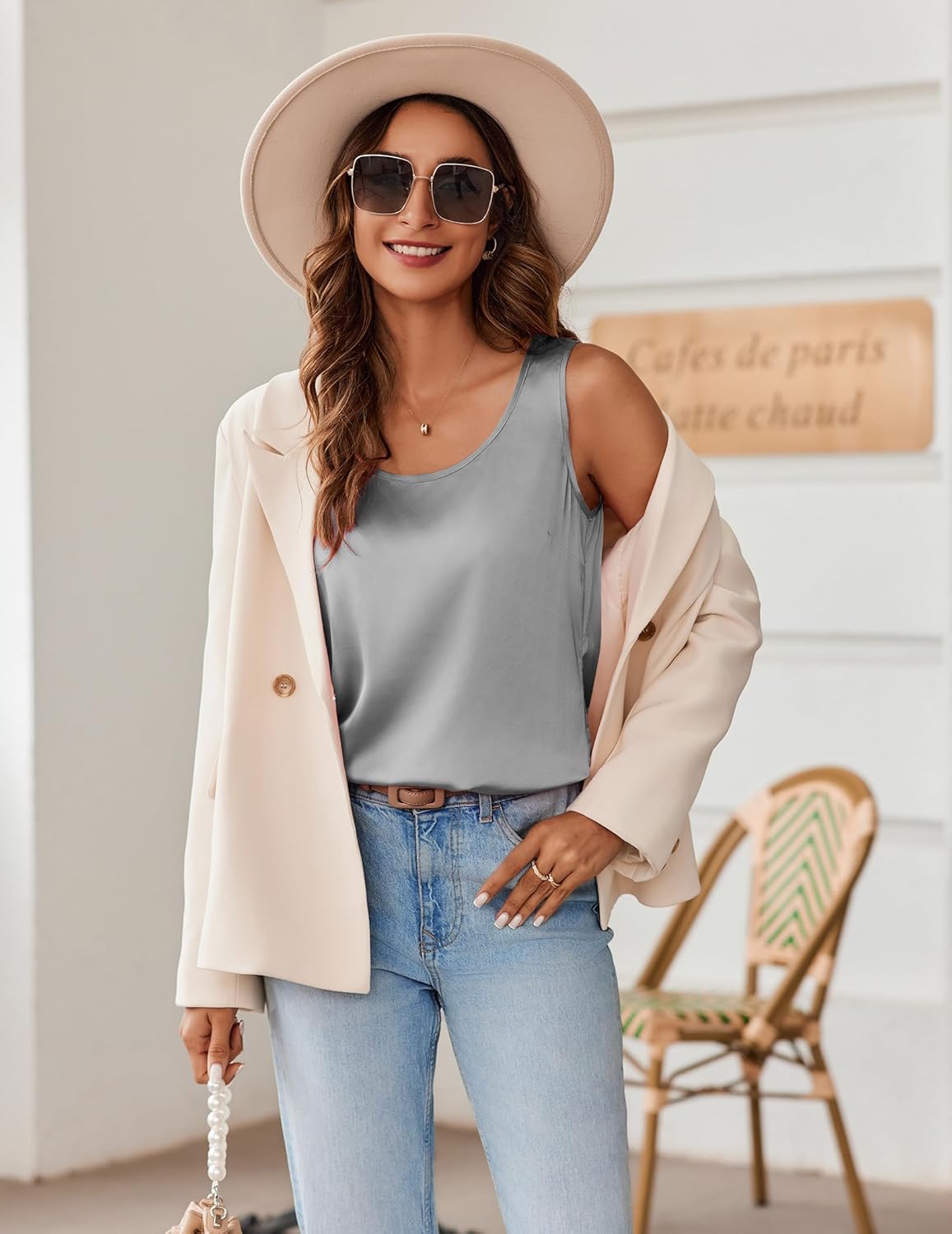 Zeagoo Silk Satin Tank Tops for Women Scoop Neck Sleeveless Camisole Tops 2026 Summer Basic Blouses - Image 2