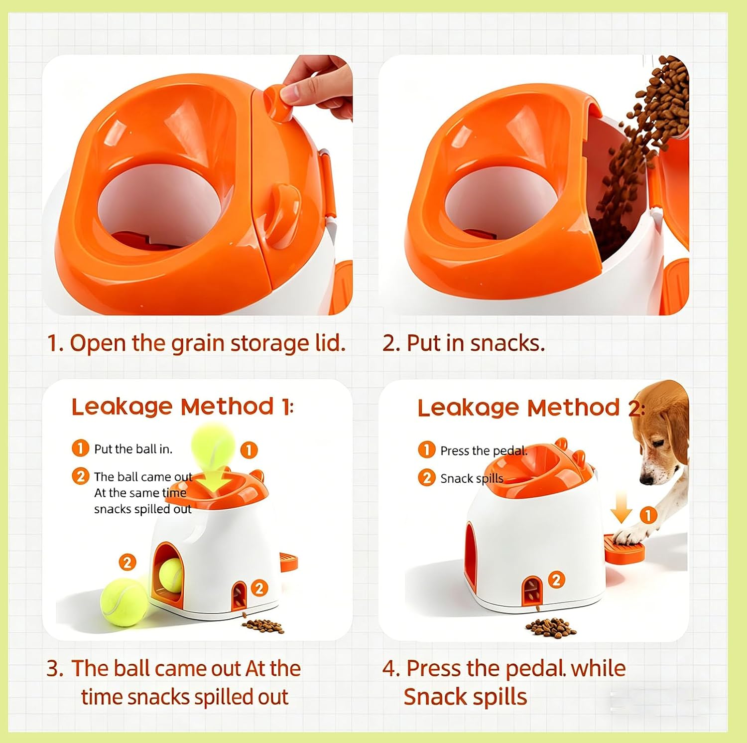 Automatic Dog Ball Launcher,2-in-1 Dog Ball Launcher and Treat Dispenser Interactive Fetch Toy with Treat Dispenser, Adjustable Dog Ball Thrower for Indoor and Outdoor Play
