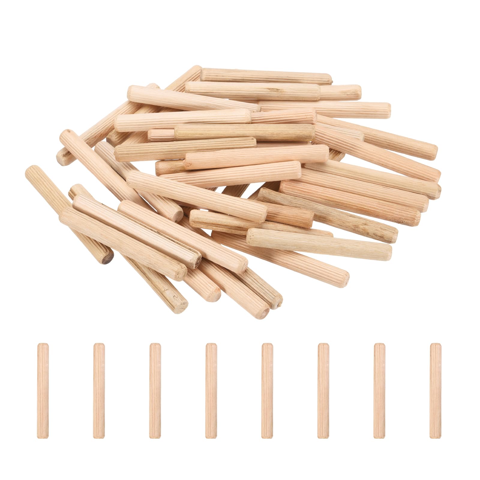 PATIKIL 95 Pcs Wood Dowel Pins 3/8" x 3" Fluted Wooden Dowels Hardwood Pegs for Woodworking Furniture DIY Crafts Projects Door Art