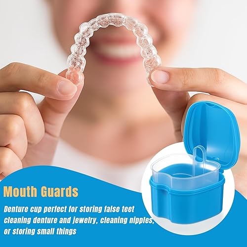 Miniatura 10 de Zubebe Estuche de 20 piezas para dentadura postiza con cesta de colador, soporte para dentadura postiza, contenedor de dentadura para remojar la