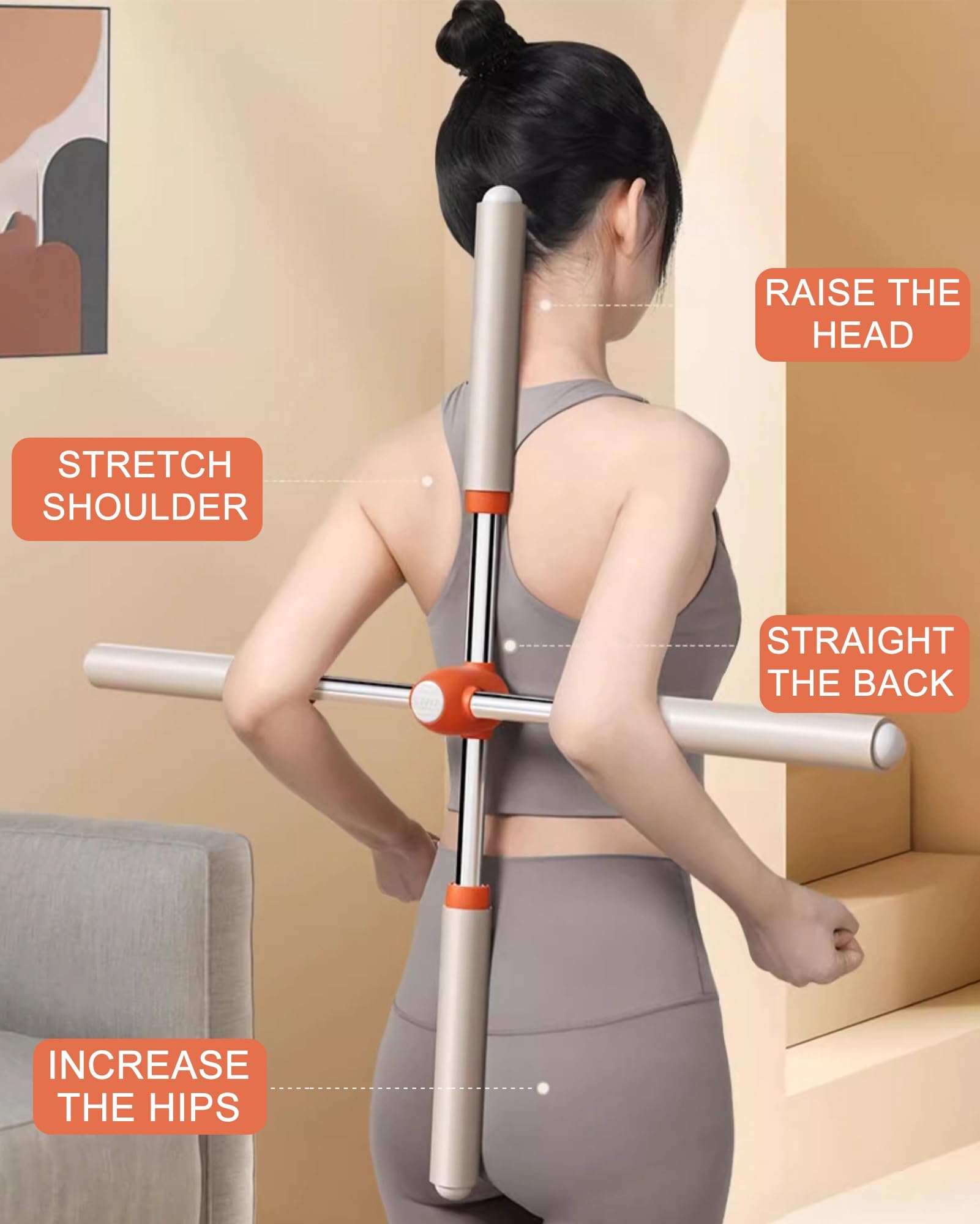 Upgraded Yoga Stange Kreuz Rücken Haltungskorrektur, Yoga Stick Gegen Buckel Haltungstrainer Stab Bodybuilding Sculpt Einstellbare Länge für Erwachsene & Kinder