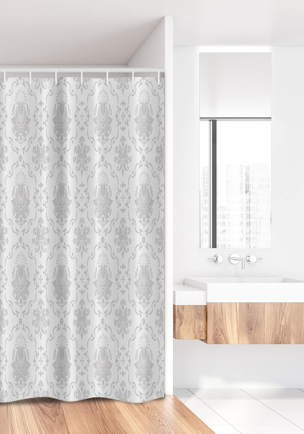 Ambesonne Grey Stall Shower Curtain, Classic Victorian Floral Patterns Tulips Nostalgic Romantic Modern in Vintage Style Bohemian, Fabric Bathroom Decor Set with Hooks, 36" W x 72" L, Grey