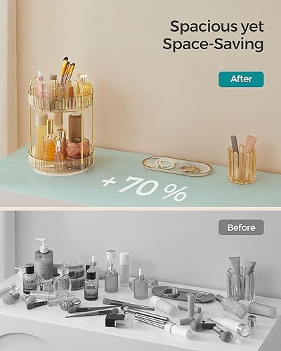 Miniatura 7 de SONGMICS Organizador de maquillaje, organizador de cuidado de la piel giratorio redondo de 2 niveles, personalizable, organizador de tocador de